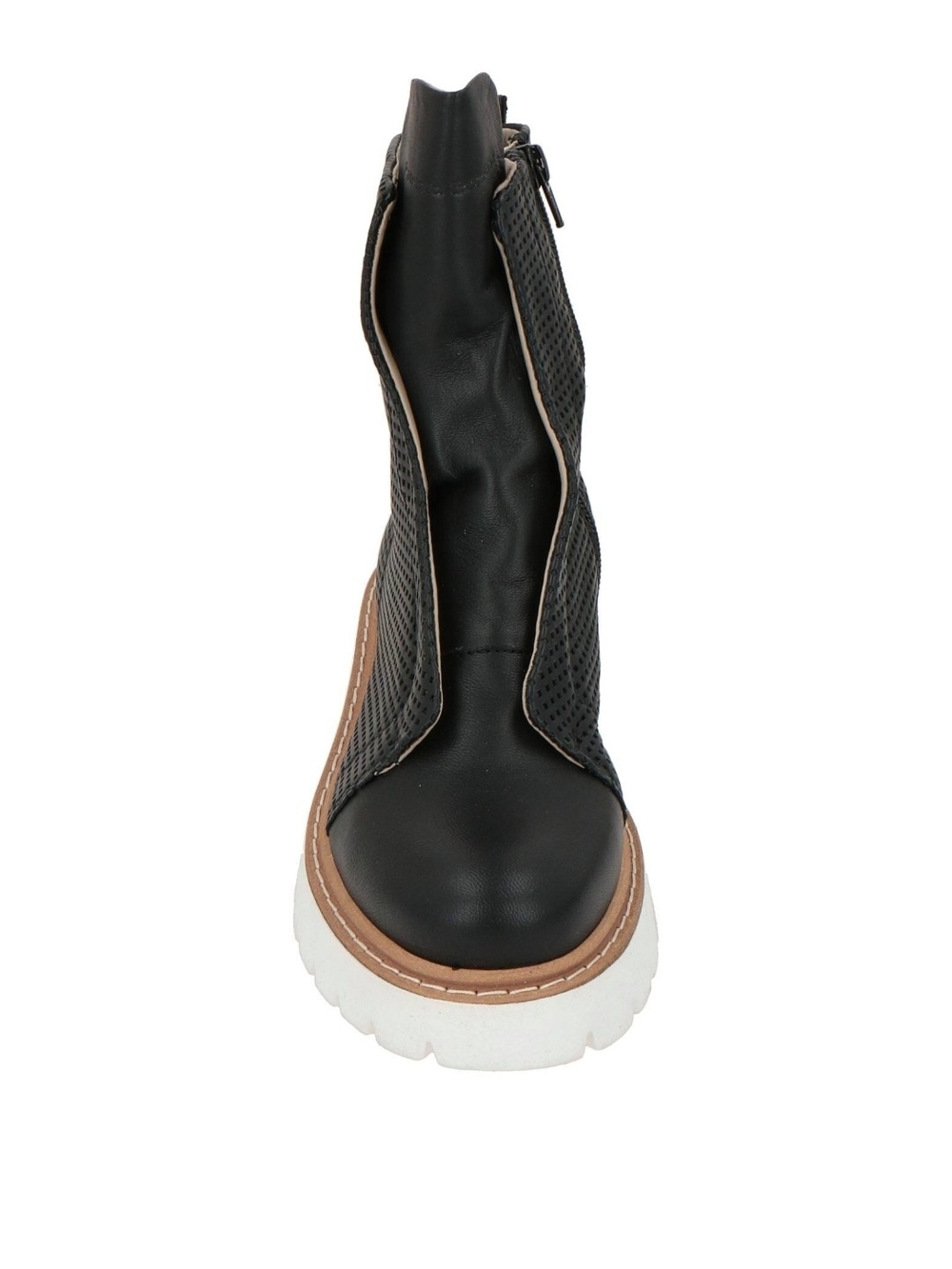 Black Perforated Leather Chelsea Boot with White Lug Sole